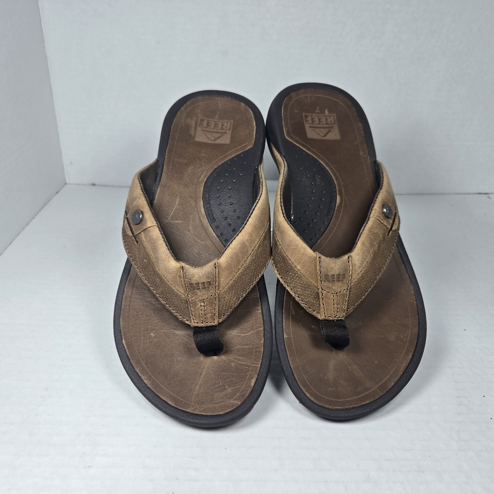 Men's Reef Pacific Le Java Brown Leather Comfort Flip-Flop Sandals EU 39 US 7